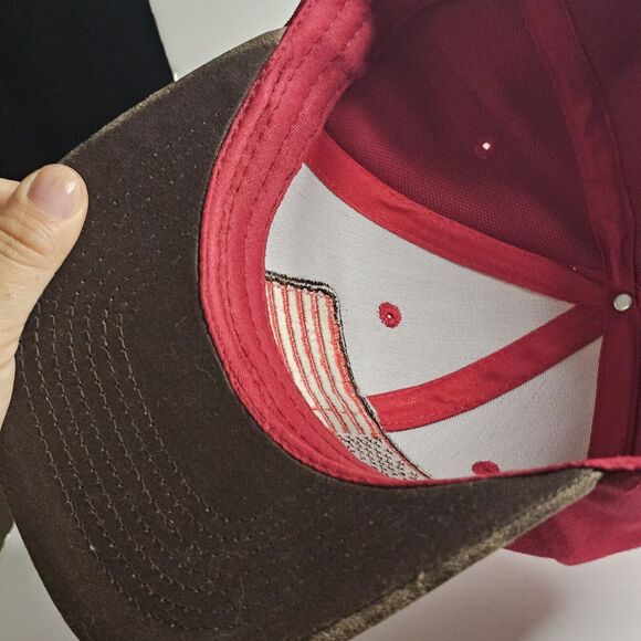 Pit Bull Mens Baseball Hat Leather American Flag Patch And Visor Red Brown Snap - Picture 11 of 14
